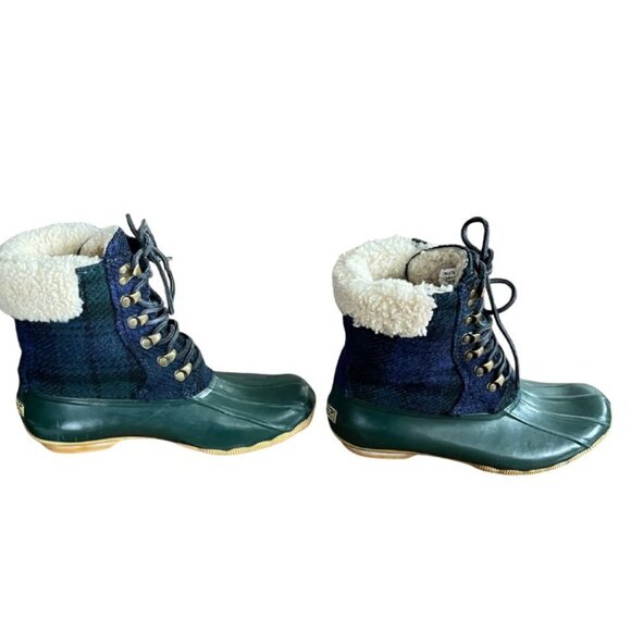 J. Crew x Sperry Topsider Plaid Sheerwater Wool Rubber Duck Boots Sz 7 Preppy - Picture 5 of 10